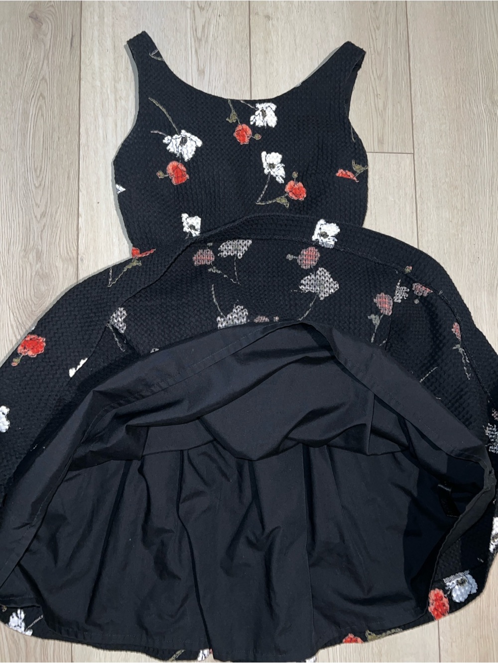 Kate Moss Topshop Black Floral Waffle Knit Tea Sleeveless Fit Flare Mini Dress